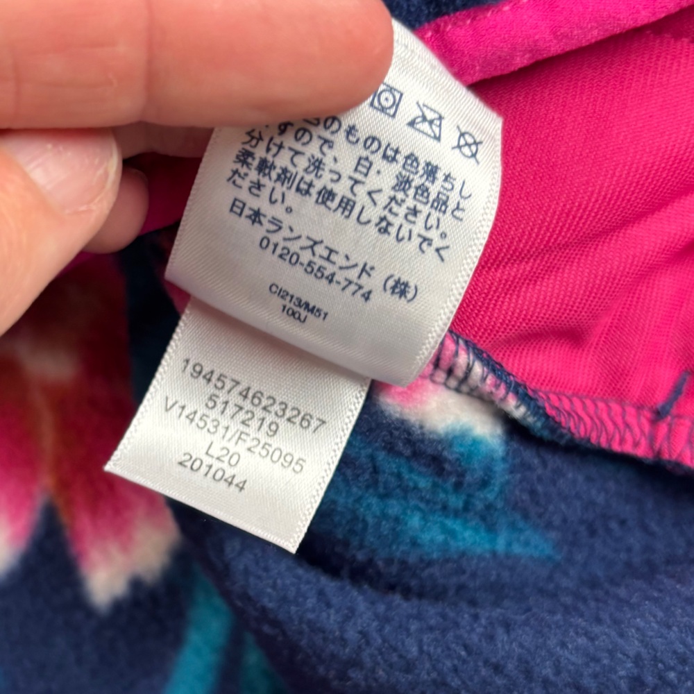 LANDS END Girls Heritage Fleece Snap Neck Sweatshirt Blue/Pink Floral Hibiscus M - Picture 4 of 7